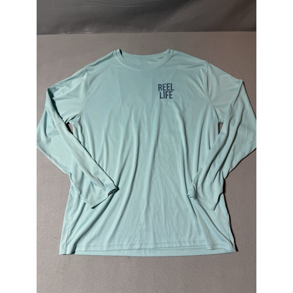 Reel Life Men’s “Trolling” Blue Tint Long Sleeve Logo Shirt Size XL